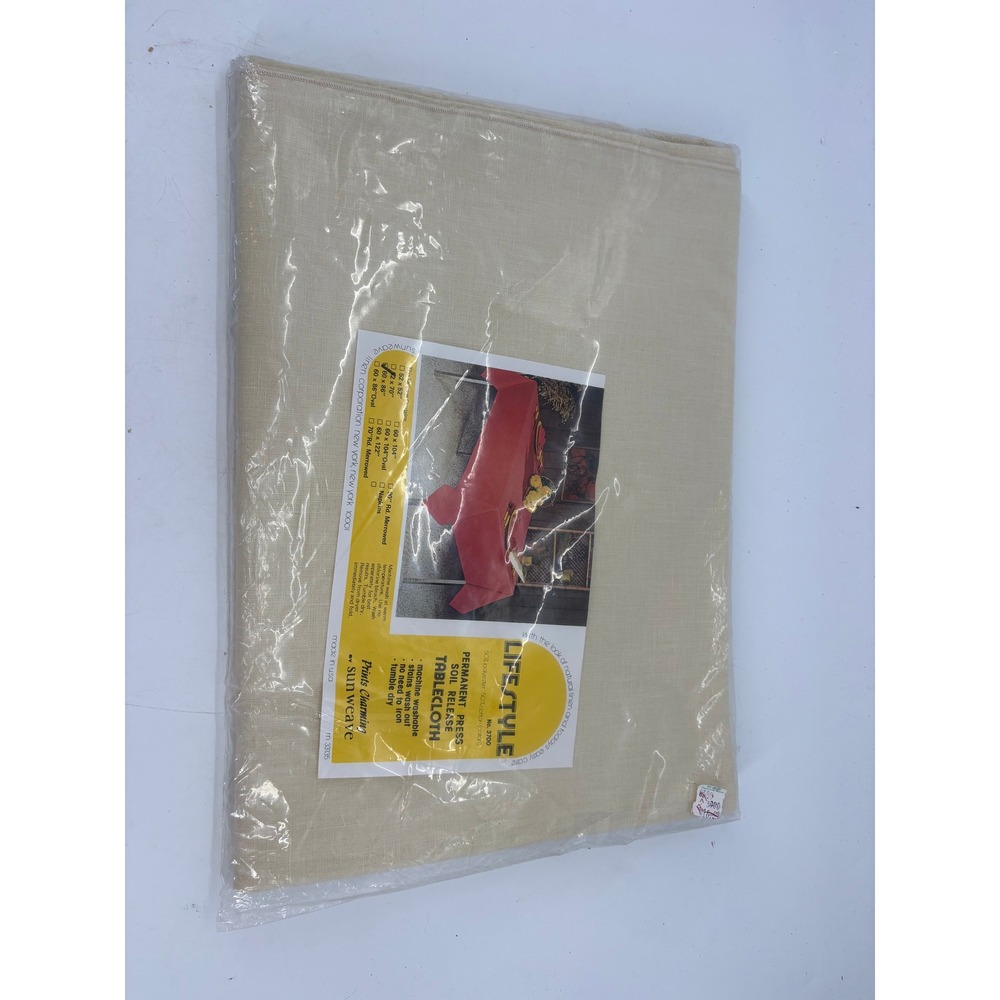 Sunweave Tablecloth 60x86 Lifestyle No. 3700 Tan Permanent Press Soil Release
